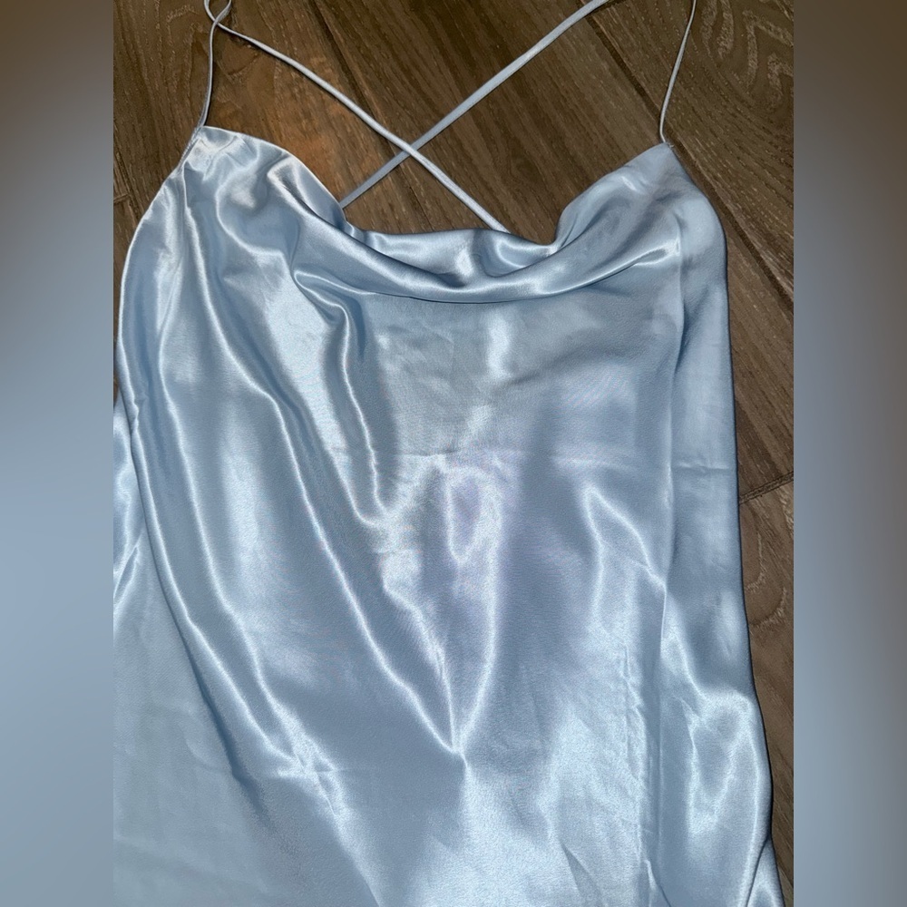 H&M Divided Satin Mini Slip Dress light blue Cowl Neck Backless Y2K Coquette L - Picture 4 of 11